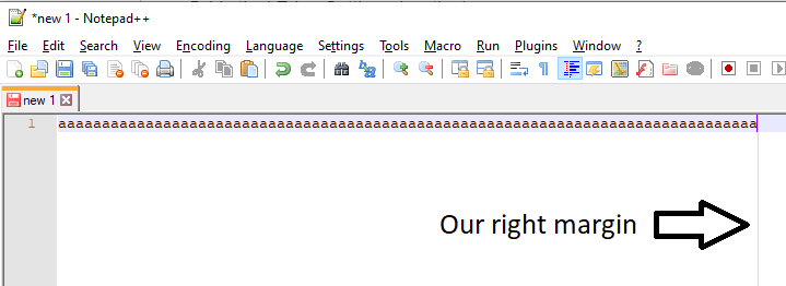 Notepad++ - Screenshot with results - vertical right margin at 80th column - https://dirask.com/q/BDnRXD