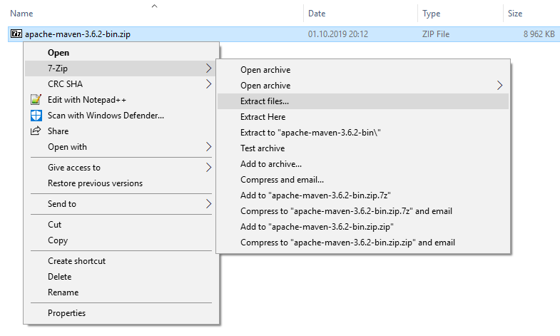 Apache Maven extracting with 7-Zip.