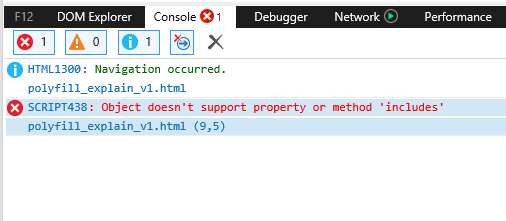 SCRIPT438: Object doesn't support property or method 'includes' polyfill_explain.html (9,5)