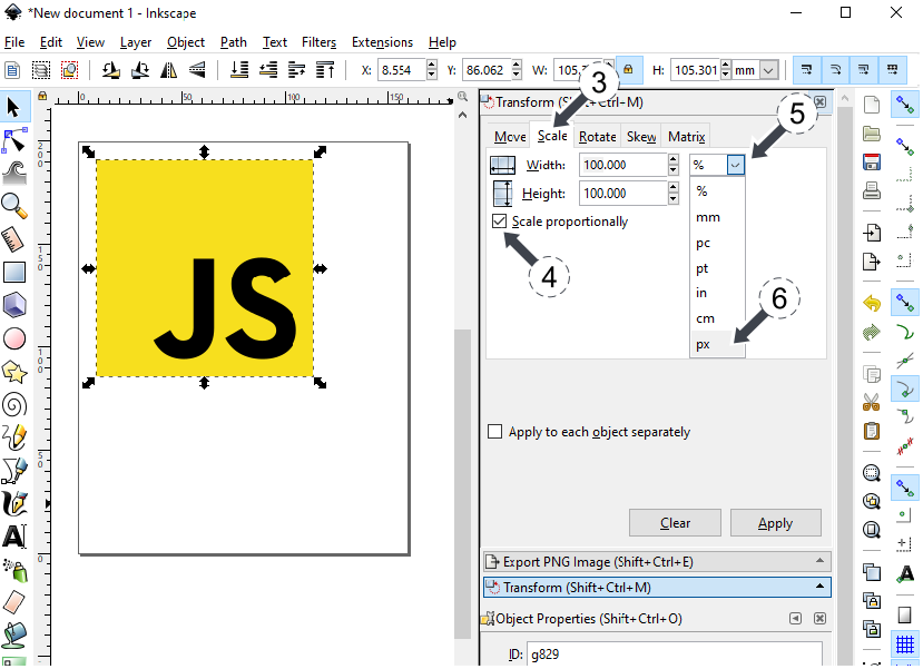 Inkscape - resize svg image keeping aspect ratio using Object Transform img 2