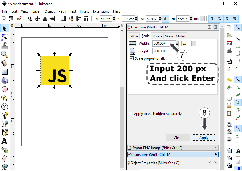 Inkscape - resize svg image keeping aspect ratio using Object Transform img 3