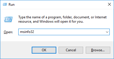 Running built-in System Information program (msinfo32) on Windows 10.