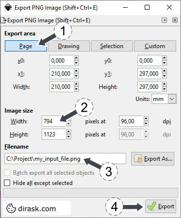 Export PNG Image configuration.