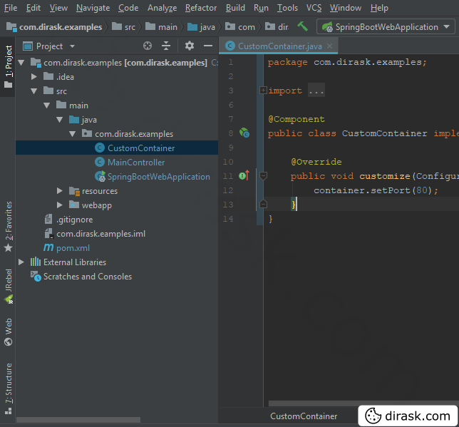 Server port with CustomContainer.java file location - Spring Boot 1.x.x + IntelliJ