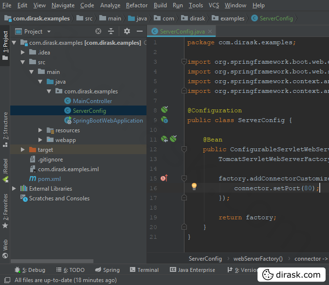 Server port with ServerConfig.java file location - Spring Boot 2.x.x + IntelliJ