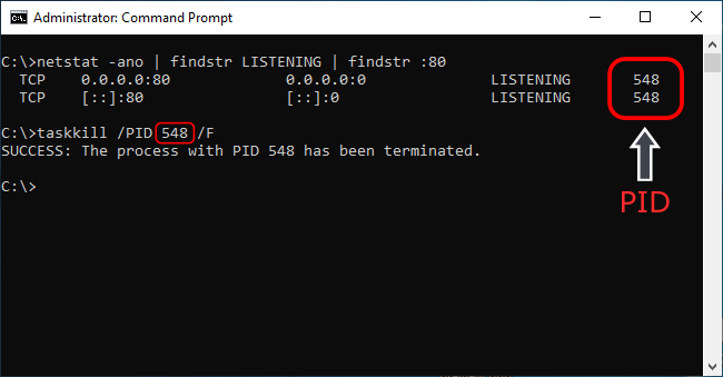 taskkill apache2 killing process example - Windows CMD