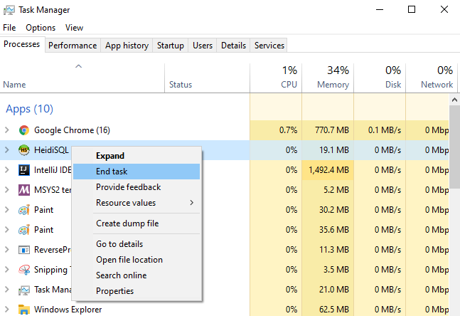 Screenshot - End task of HeidiSQL