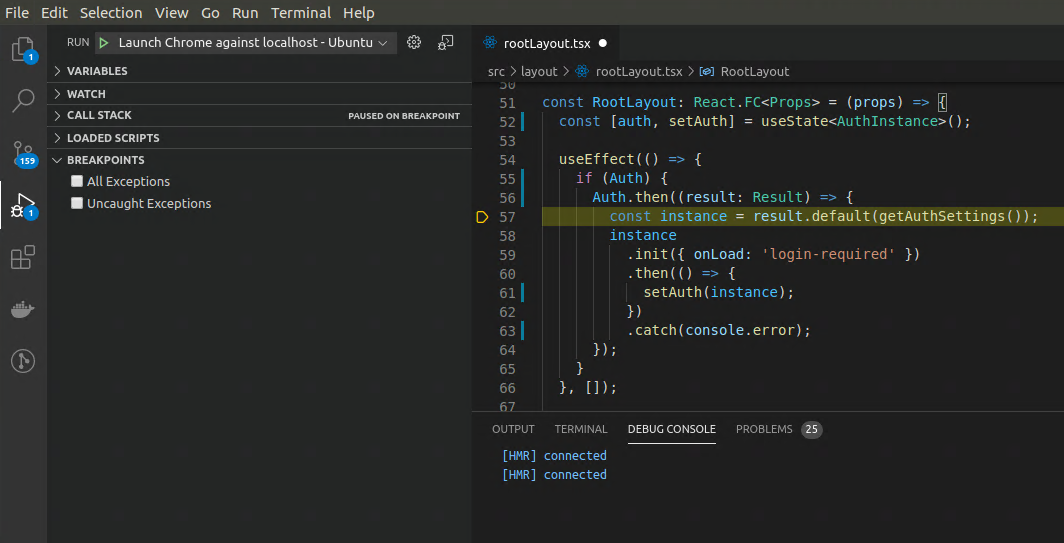 Gatsby React debugging from VS Code in Ubuntu with Google Chrome Browser