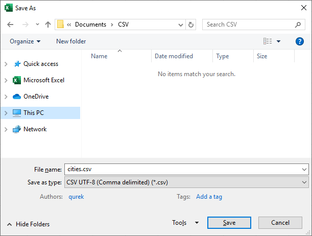 Export excel data to UTF-8 csv file.