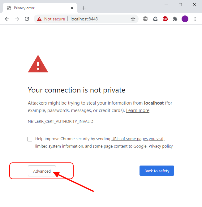 Proceding to unsafe web page confirmation - step 1 - Google Chrome Browser