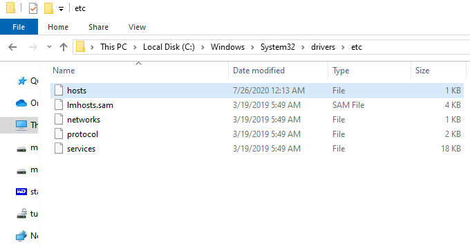 Screenshot where we will Windows etc hosts file: