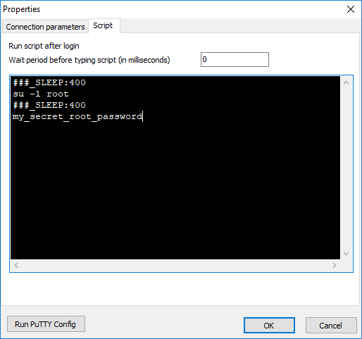 Script for MTPuTTY login as root when root in SSH server is disabled