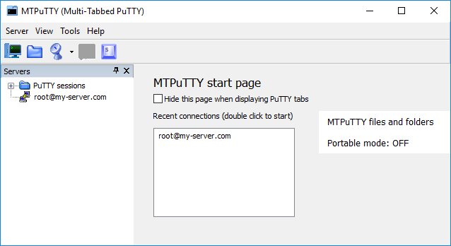 MTPuTTY with login as root example