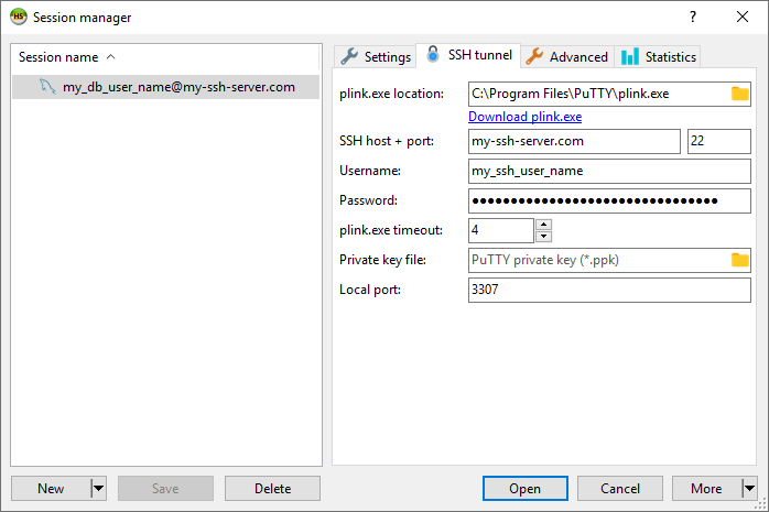 MySQL client connection configuration via SSH tunnel - HeidiSQL