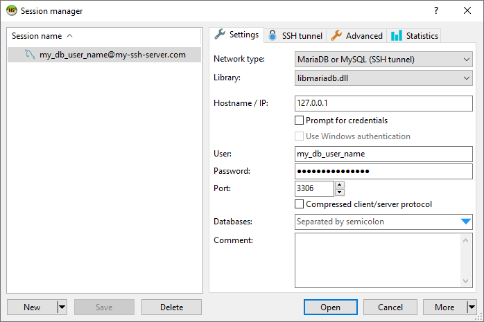 MySQL client connection configuration - HeidiSQL