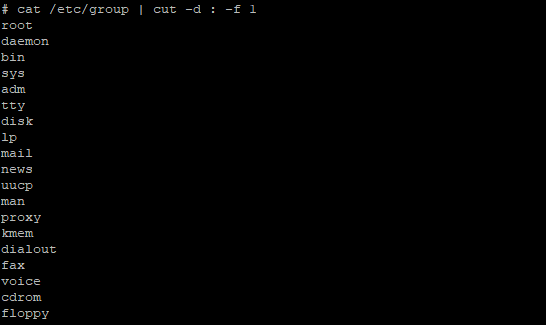 Available groups in Linux displayed in Bash.