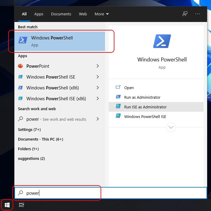 Windows PowerShell running - Windows 10