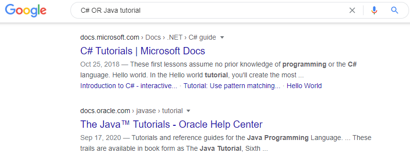 Google Search - OR operator example