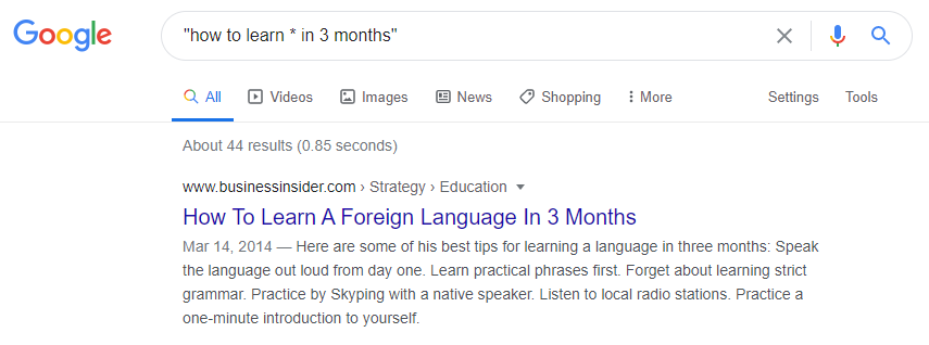 Google Search - * operator example