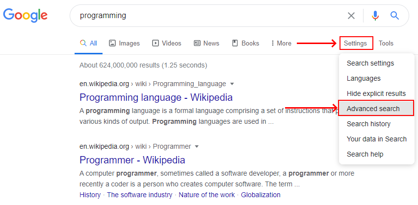 Google Search - Advanced search example