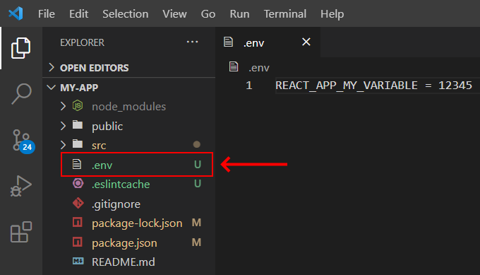 Setting example environment variable in .env file