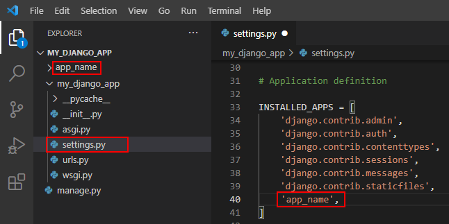 Django - add app to the INSTALLED_APPS in settings.py