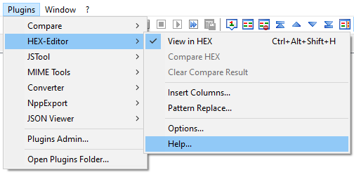 HEX-Editor menu in Notepad++