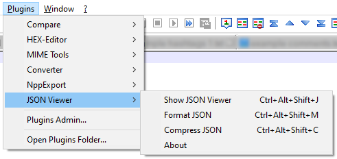 JSON Viewer menu in Notepad++