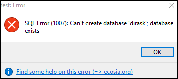 MySQL - SQL Error: Can't create database..