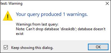 MySQL - Note: Can't drop database 'database_name'