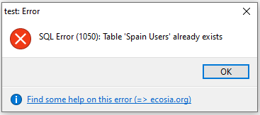 MySQL - SQL Error: Table 'view_name' already exists