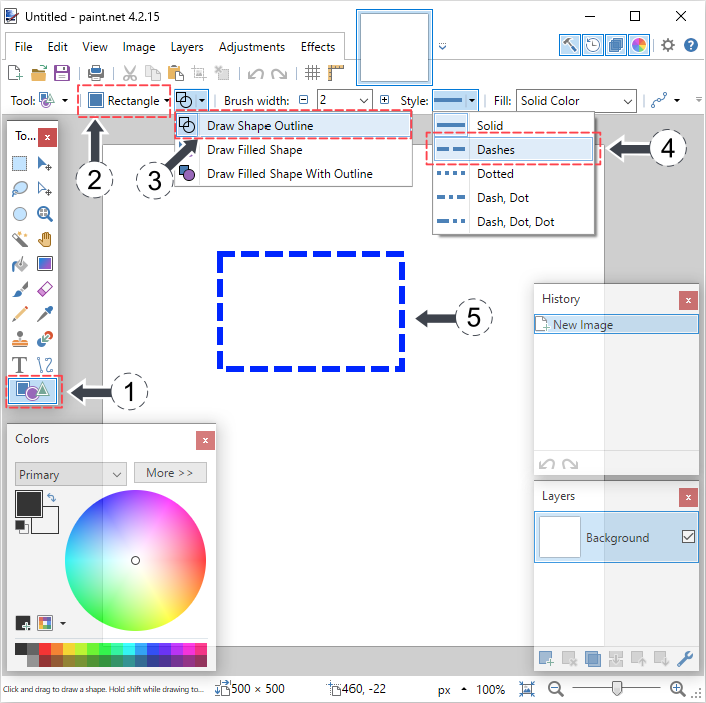 Paint.NET - rectangle with dashed border