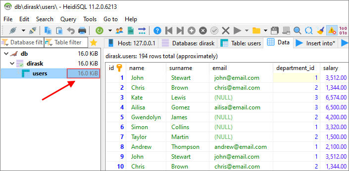 Mysql Get Size Of Tables In Database