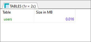 MySQL - get table size using query - result