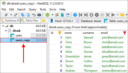 MySQL - duplicate table with indexes and data - result
