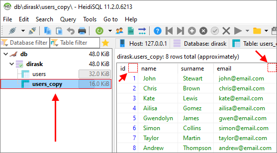 MySQL - duplicate table - result in HeidiSQL