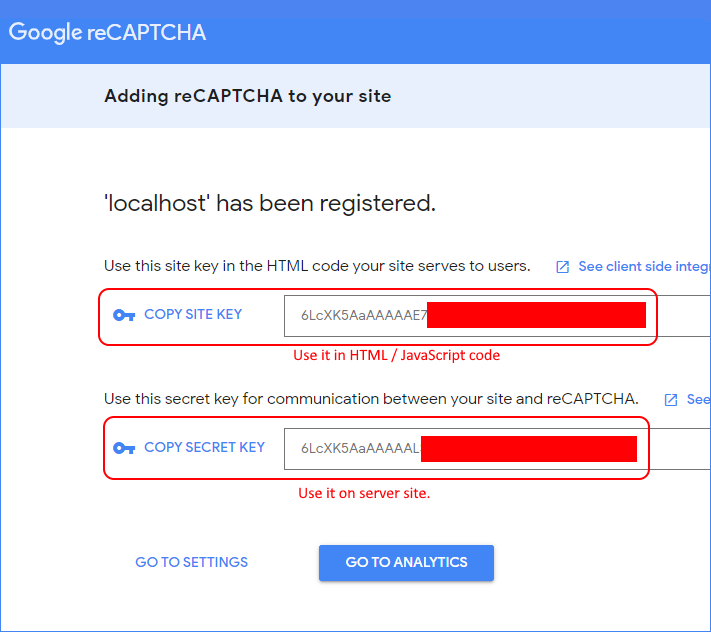 site key + secret key for reCAPTCHA v3