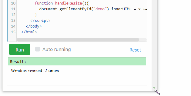 JavaScript - resize event example