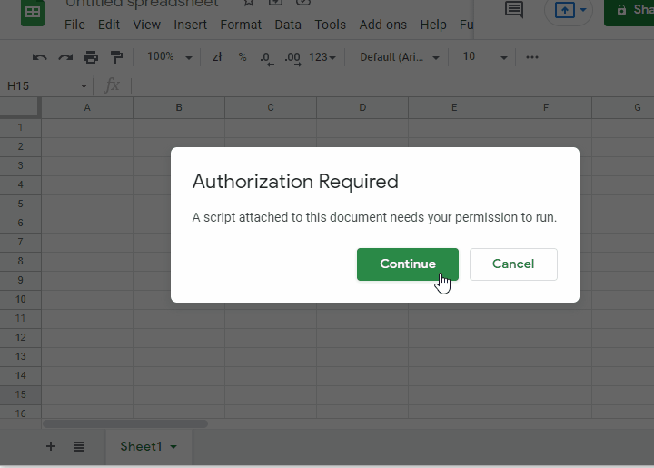 Google Sheets - Authorization Required 