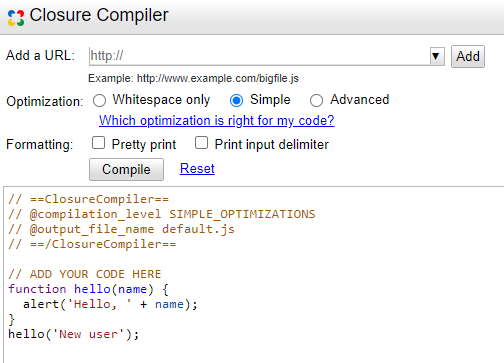 Closure Compiler - enter your data