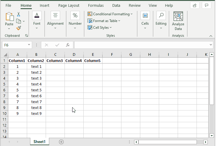 Microsoft Excel - unfreeze panes