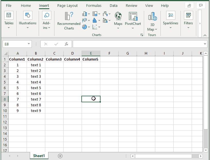 Microsoft Excel - hide columns