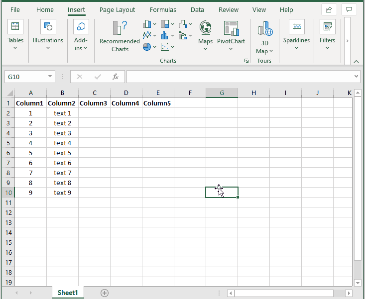 Microsoft Excel - insert columns