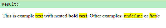 Marked text in the indicated HTML element - JavaScript