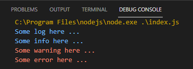 Console logs with VS Code's Debug Console as output.