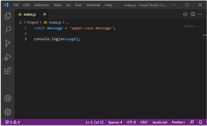 To upper-case selected text transformation in VS Code.