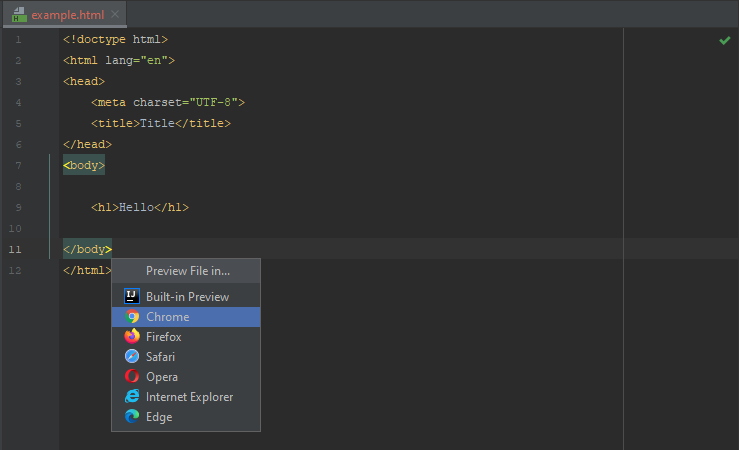 Intellij IDEA - 'Alt + F2' shortcut - open menu with available browser to open html file