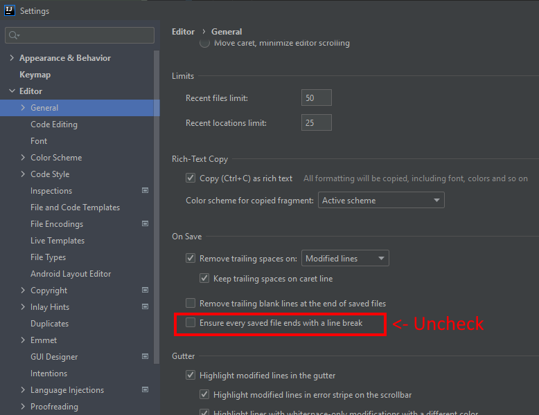Intellij IDEA - disable auto adding new line at the end