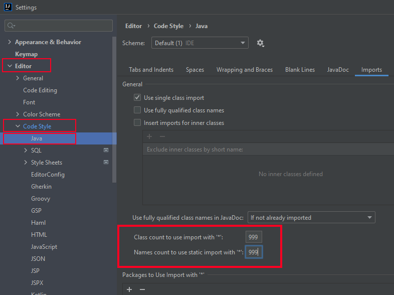 Intellij Idea - do not use wildcard imports (do not import *, 999)