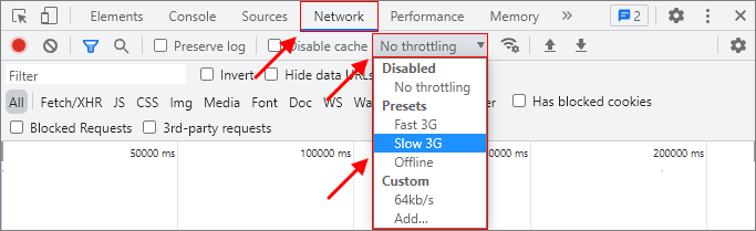 Chrome DevTools - Slow down network
